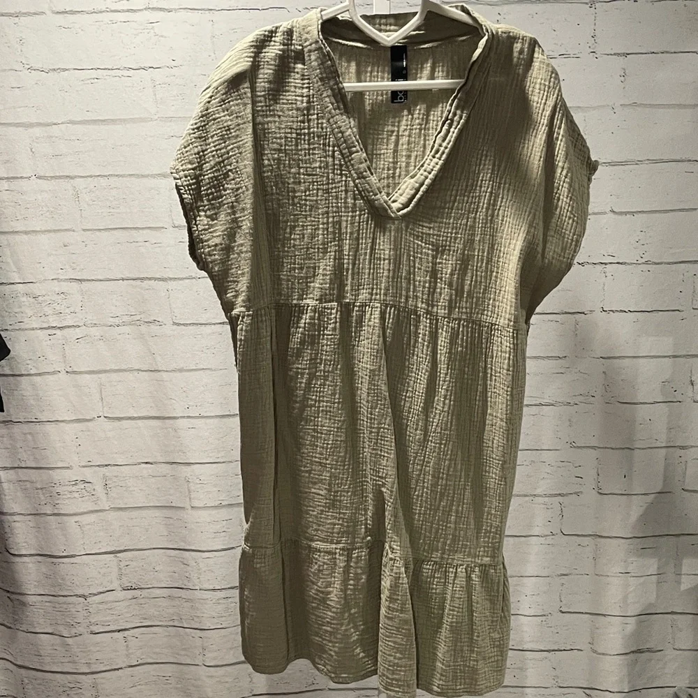 1295.‎ Bobi Taupe V-Neck Women's Dress - Picture 3 of 6